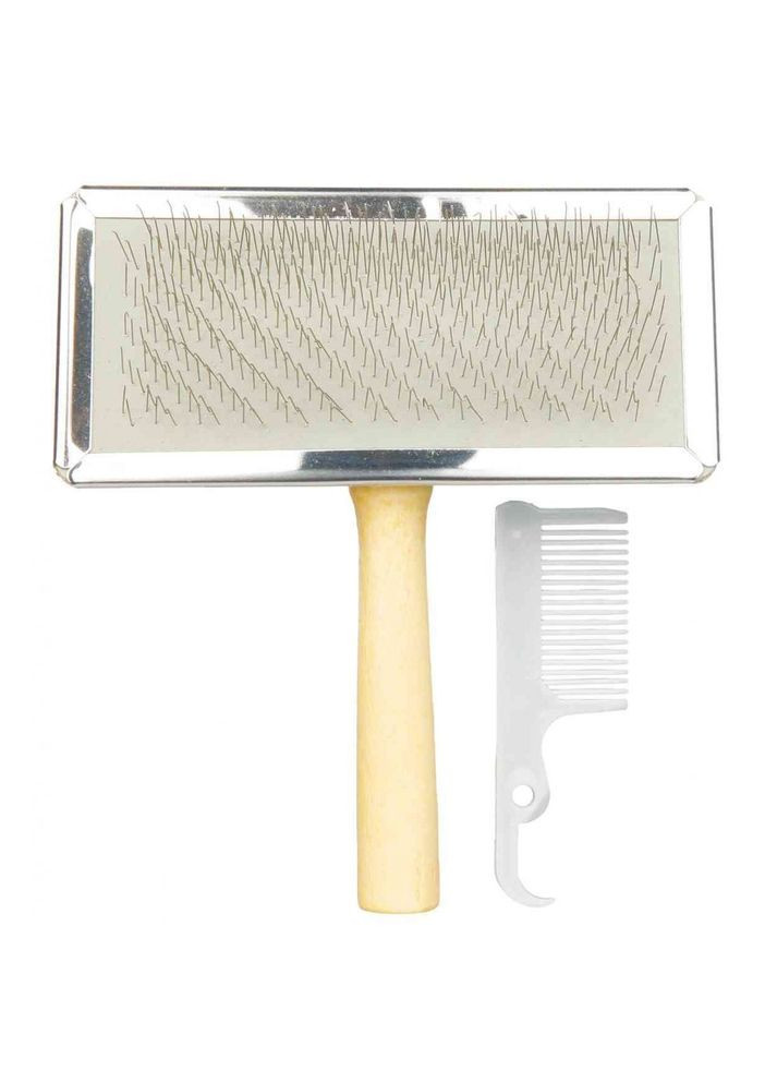 Пуходерка для собак м’яка дерев яна/хромована з додатковим гребінцем 11х14 см Trixie (355253589)