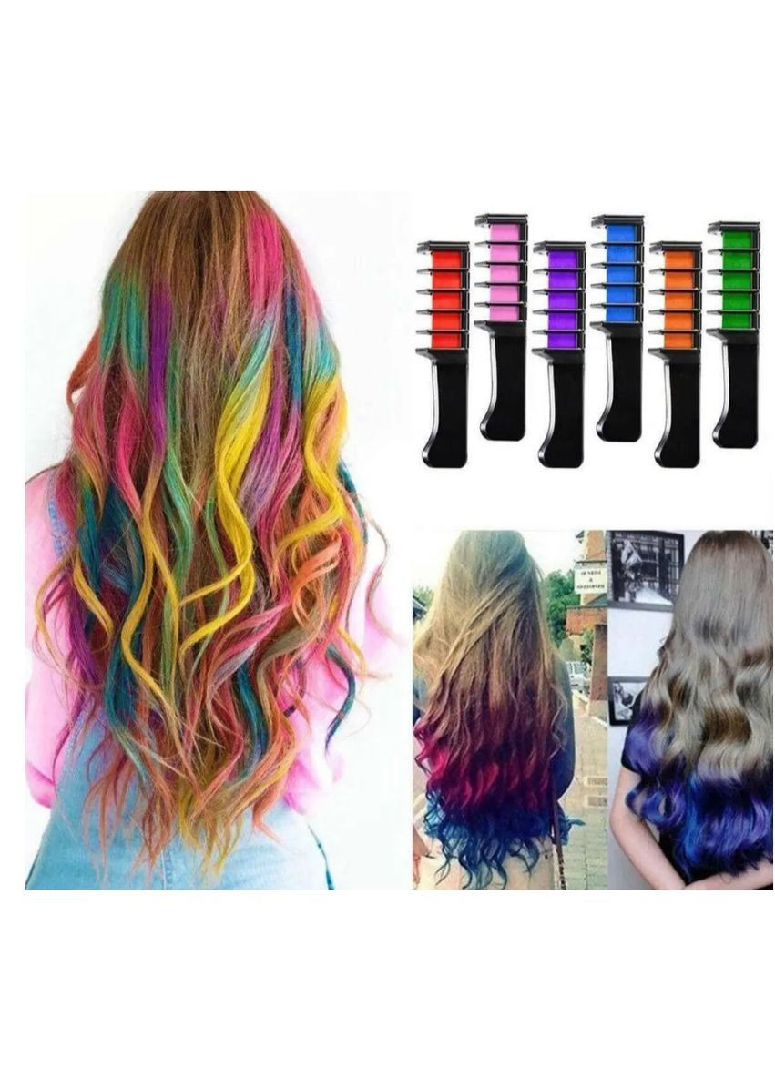 Набір гребінців 10 шт. з кольоровими крейдами для волосся Hair chalk No Brand (362210482)
