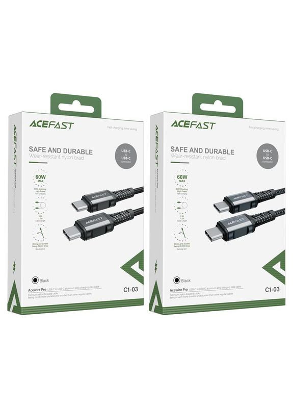 Кабель для зарядки телефона або ноутбука Type-C to Type-C C1-03 |60W, 3А, 120см| Чорний Acefast (337351138)