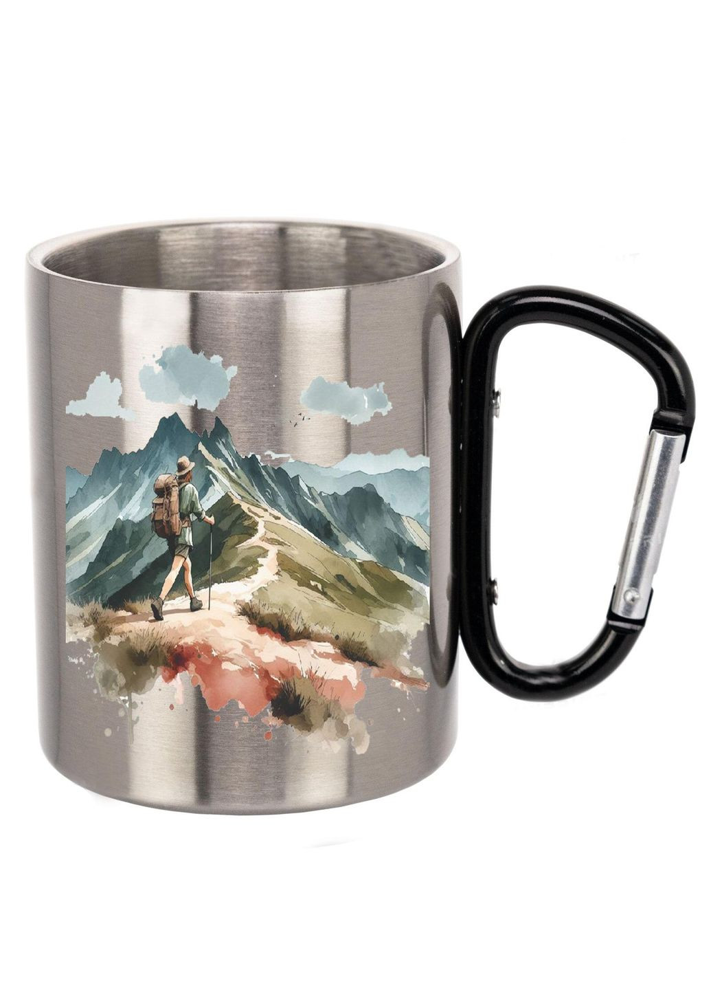 Кружка металлическая с карабином (black) туристическая 300 мл #0031 silver No Brand (316120559)