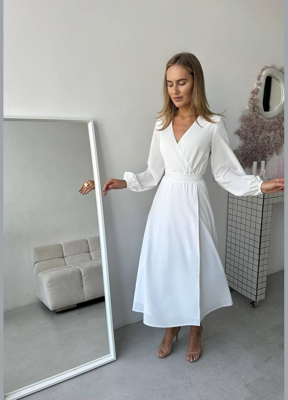 Білий повсякденний, святковий, вечірня сукня весняна софт на запах SAVOY BRAND однотонна