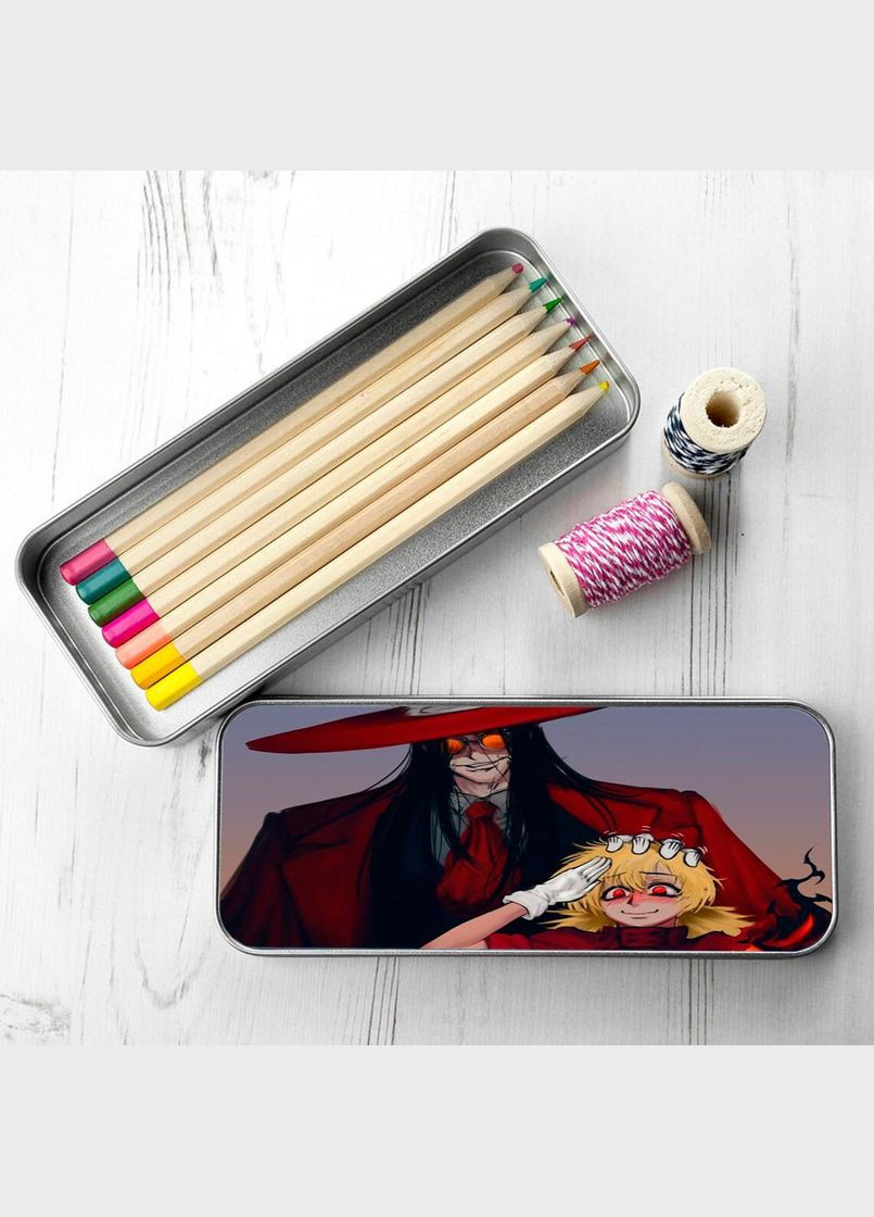 Органайзер для канцелярського приладдя металевий, кейс для дрібниць Хеллсінг #008 7*18 см Silver No Brand (309151901)