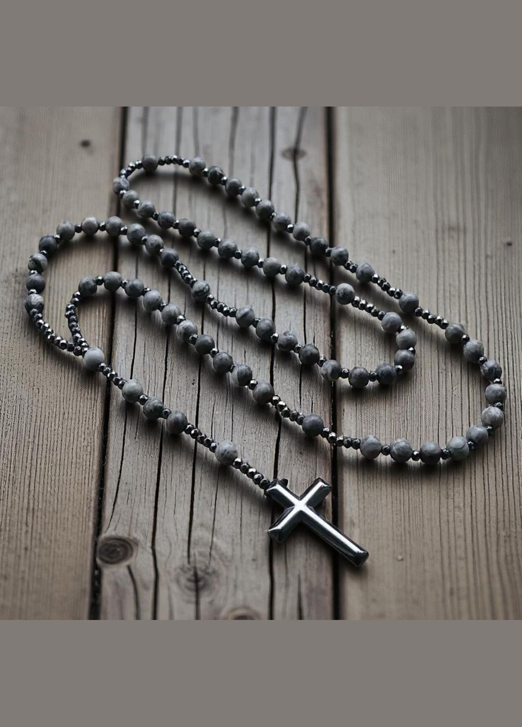 Чётки из натуральных камней с крестом — 70 см, унисекс-аксессуар из обсидиана, тигрового глаза и лазурита No Brand (338379216)