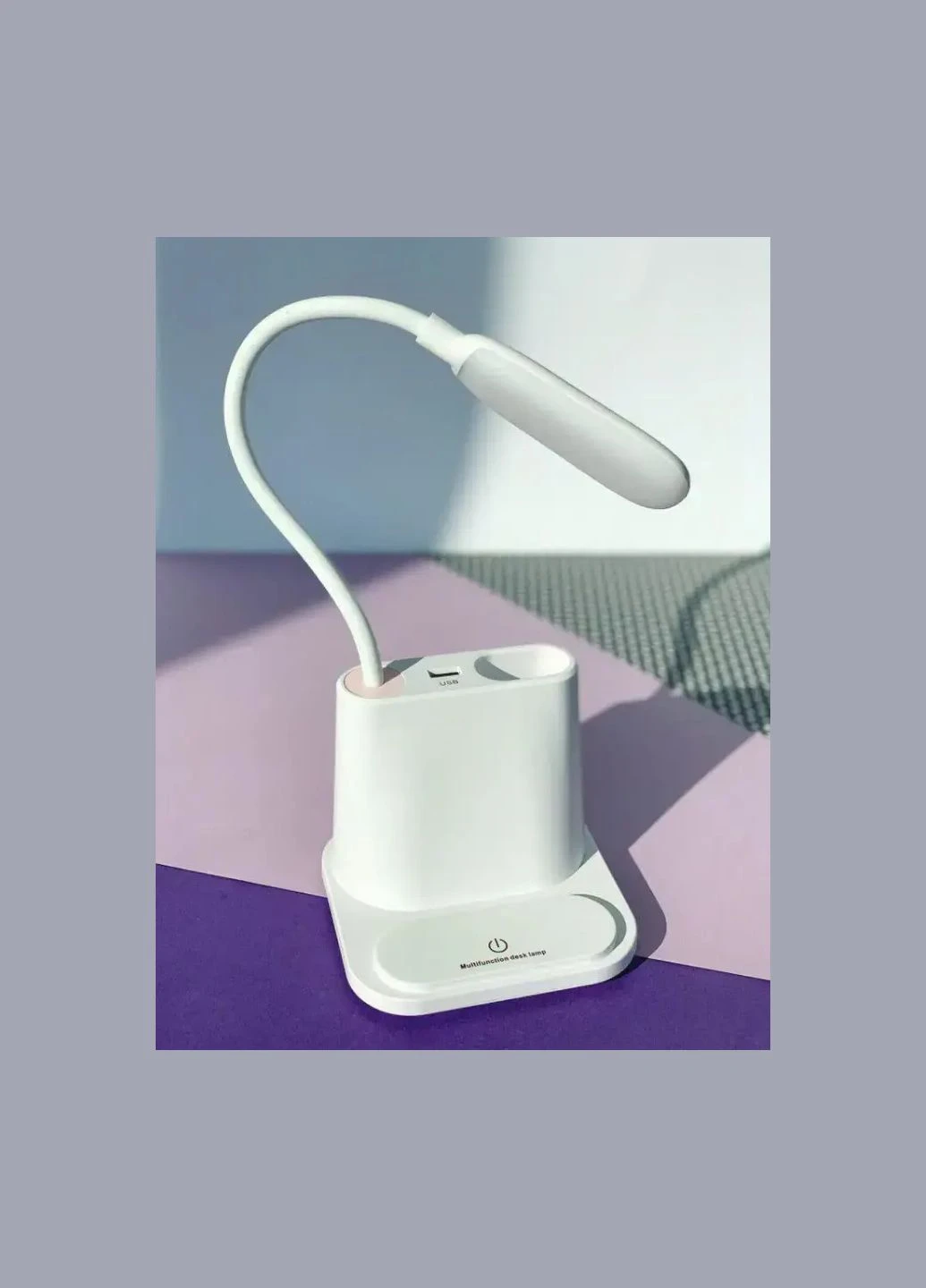 Белая Аккумуляторная Настольная LED лампа Bionic Desk Lamp c USB выходом, органайзером и подставкой для смартфона Digital (384023428)