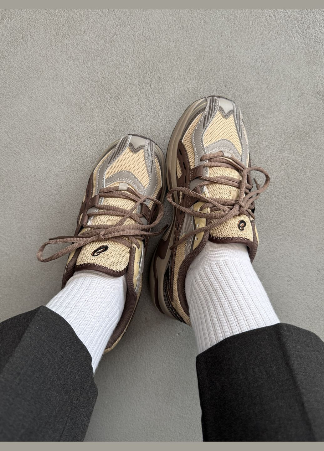 Бежевые демисезонные кроссовки мужские и женские asics gel-preleus beige brown | асикс гель-прелеус бежевые коричневые No Brand