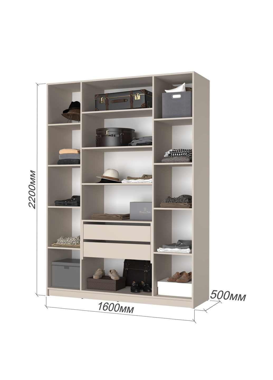 Шафа 4-дверна Оскар ДСП BG, блок шухляд+полиці 160x52x220 см (MBS-4697) MebelStar (366427593)