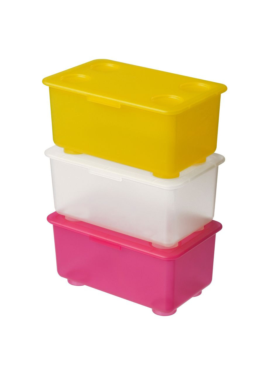 Коробка с крышкой розовый/белый/желтый 3 шт 1710 см IKEA (276070283)