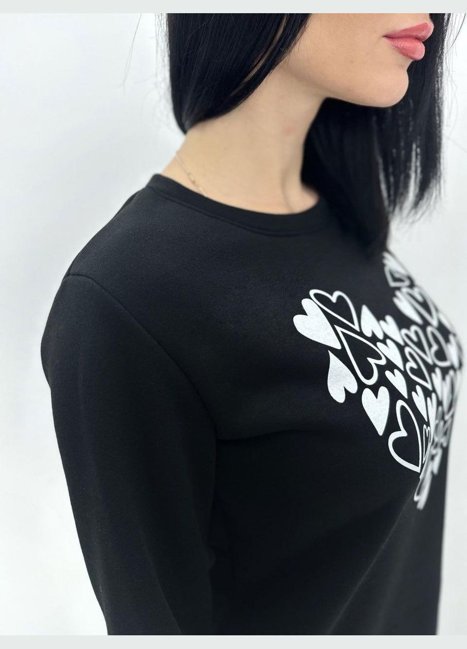 Черное спортивное теплое платье из тринитки с принтом No Brand