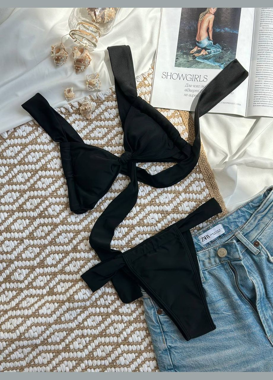 Черный летний стильный купальник раздельный No Brand