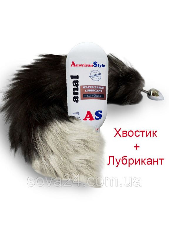 Анальна пробка з чорним хвостом і лубрикантом No Brand (340914544)