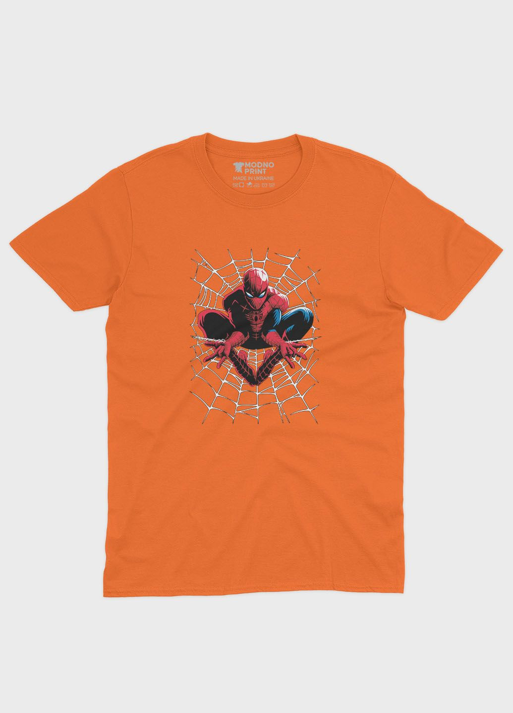 Помаранчева демісезонна футболка для хлопчика з принтом супергероя - людина-павук (ts001-1-ora-006-014-064-b) Modno