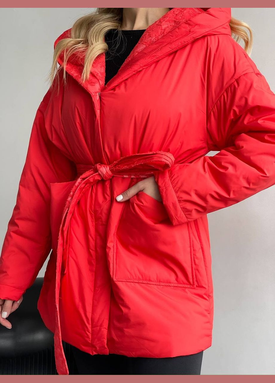 Червона жіноча тепла куртка під пояс колір червоний р.46/48 450135 New Trend