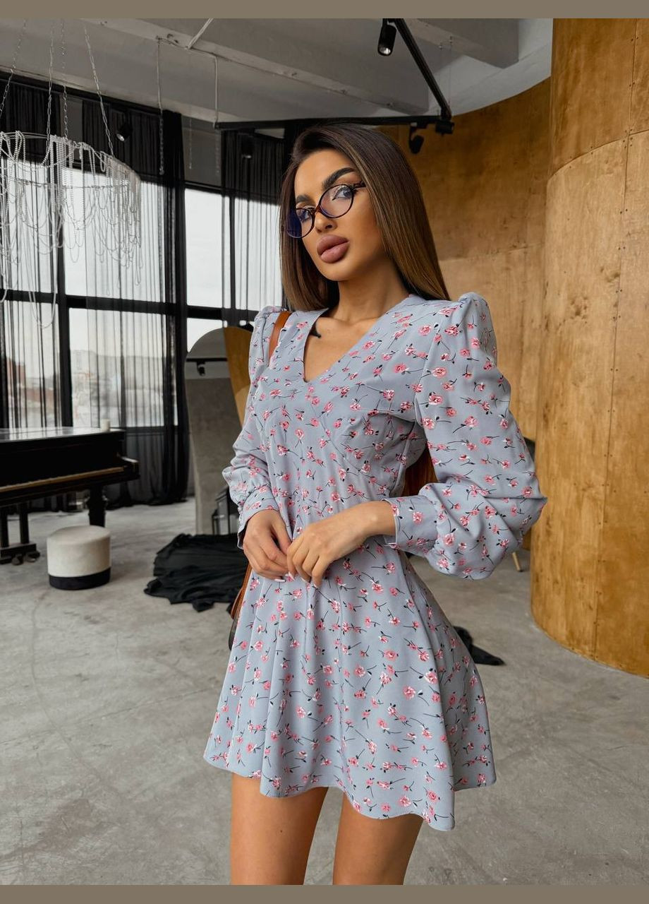 Сіра повсякденний, коктейльна сукня No Brand з квітковим принтом