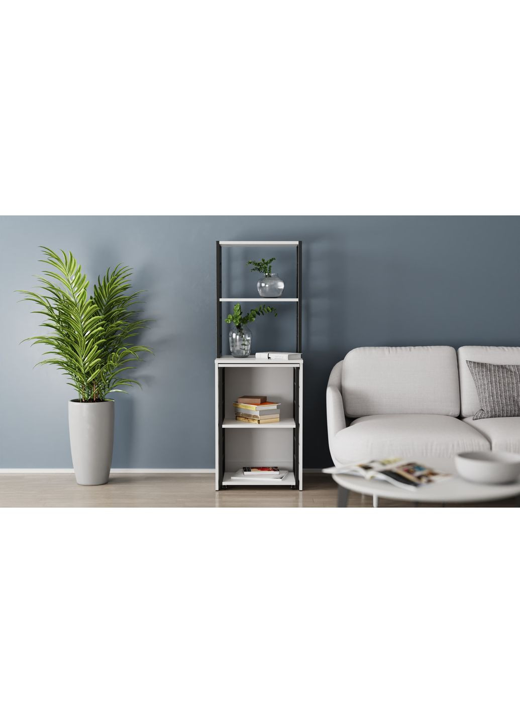 Стіл-тумба трансформер Смарт 3/2 з етажеркою 1430x1450x600 Чорний метал ДСП Біле 16 мм (FRD-105116) Ferrum-decor (365445078)