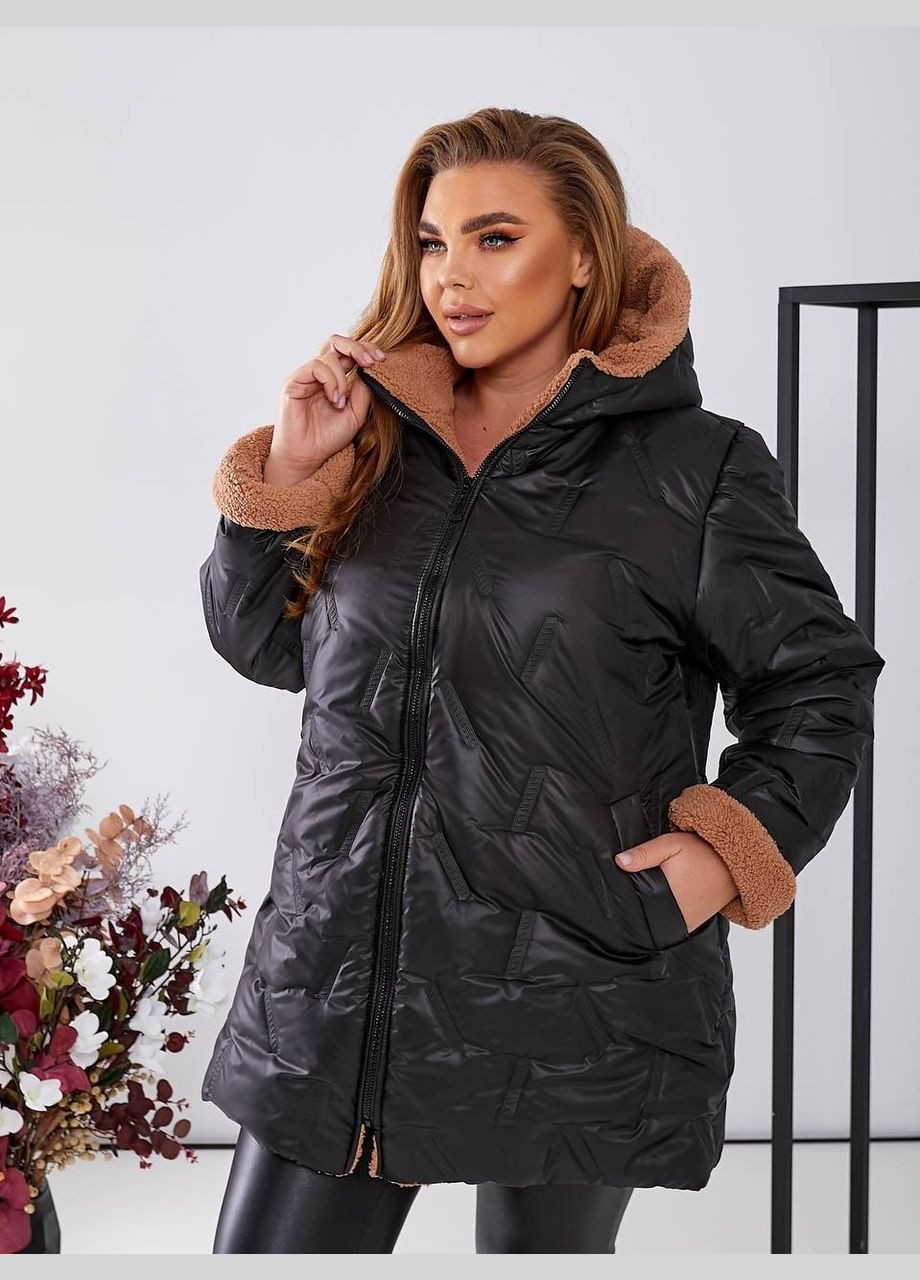 Чорна демісезонна жіноча тепла куртка з капюшоном New Trend