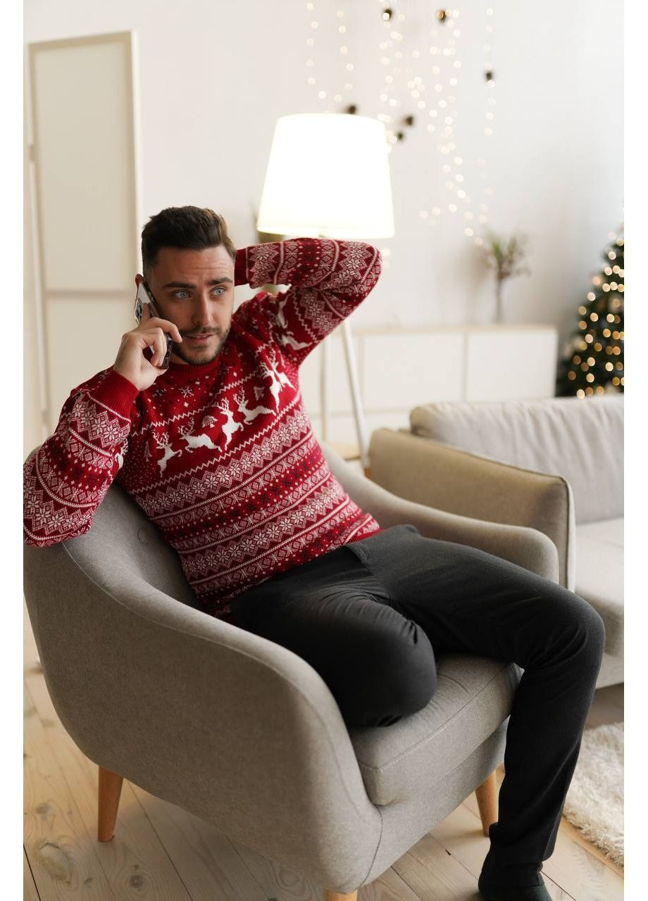 Красный мужской новогодний свитер No Brand