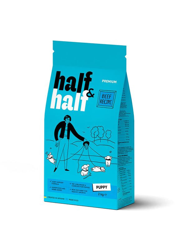 Сухой корм с говядиной для щенков всех пород 2 кг (4820261920703) Half&Half (327055925)