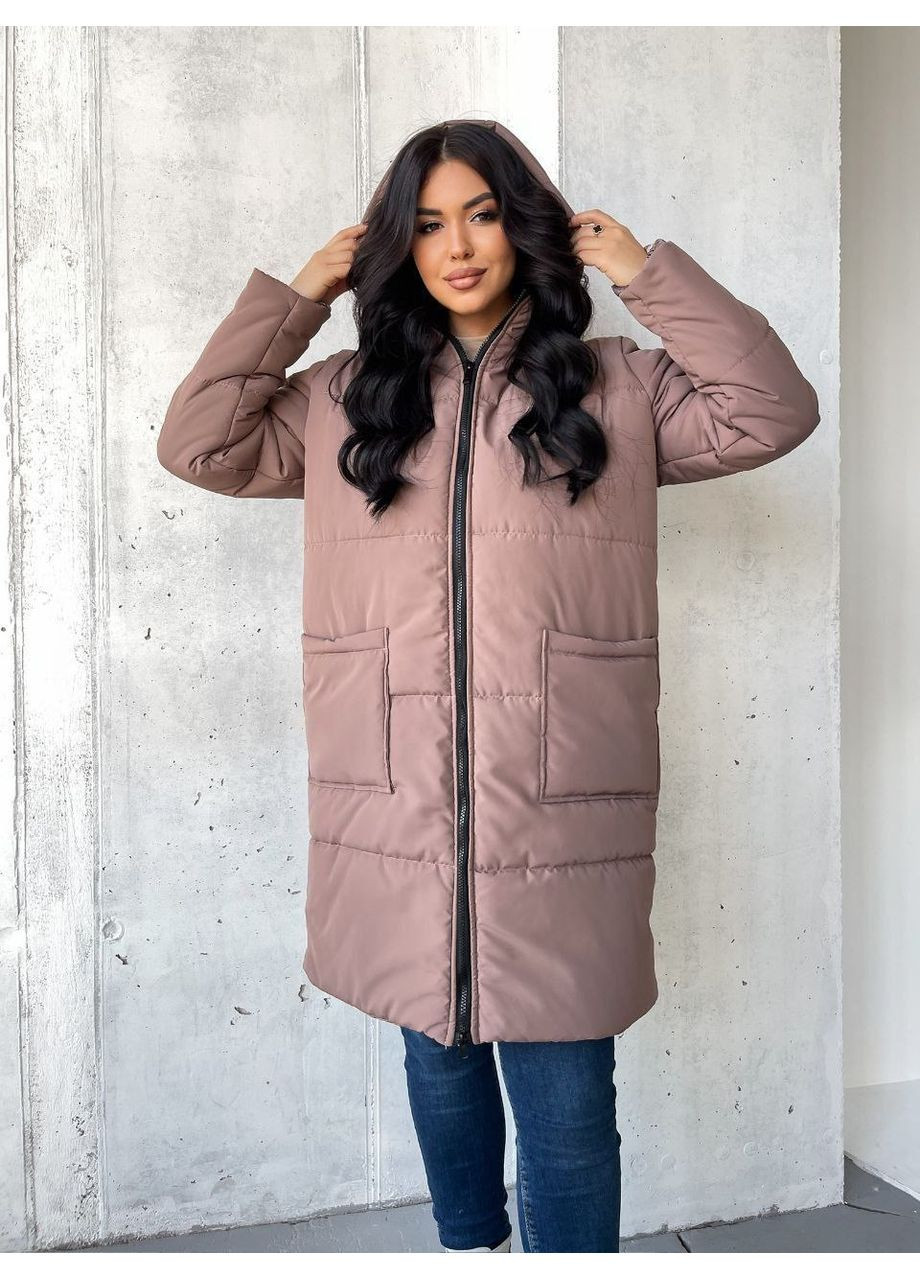 Светло-коричневая зимняя зимнее пальто из водоотталкивающей плащевки эмми — замеры в описании. куртка-пальто GD/GL Модний простір