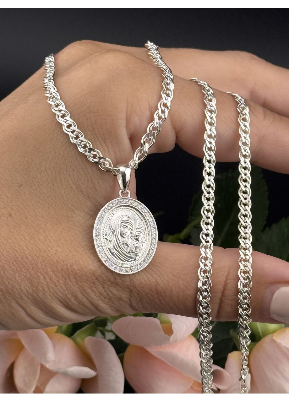 Комплект релігійний жіночий "Іконка з ланцюжком" з камінням цирконію Харків Ланцюг (370188134)