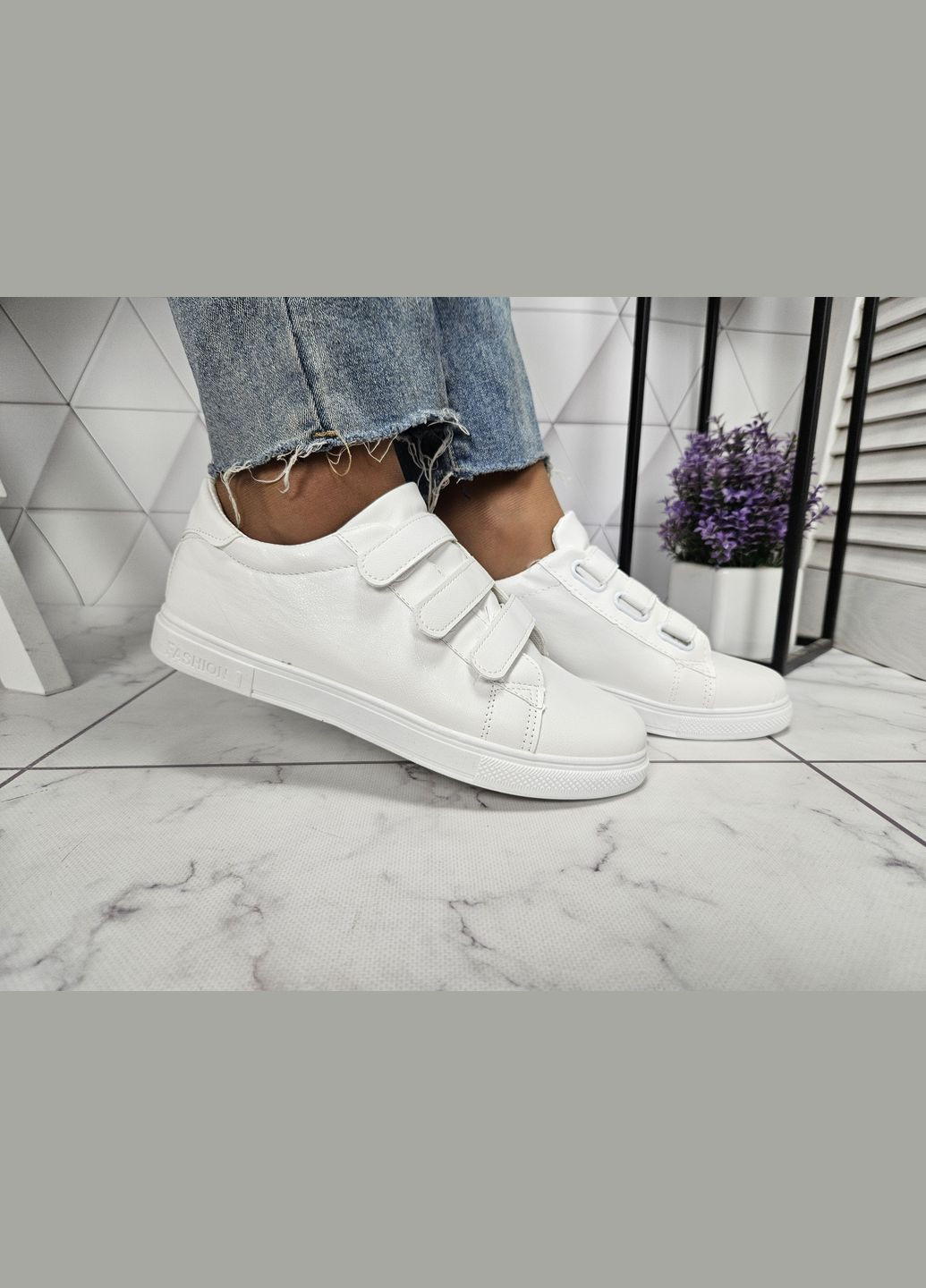 Білі кросівки кеди білі на липучках (25,5 см) sp-2933 No Brand