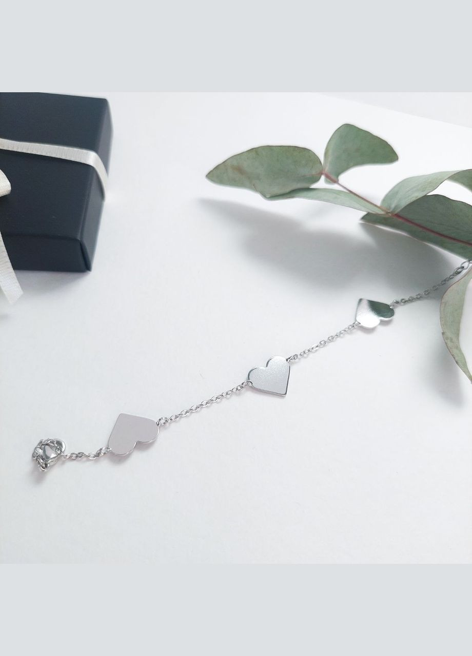 Браслет цепочка женский с сердечками посеребренный DeKolie (294202676)