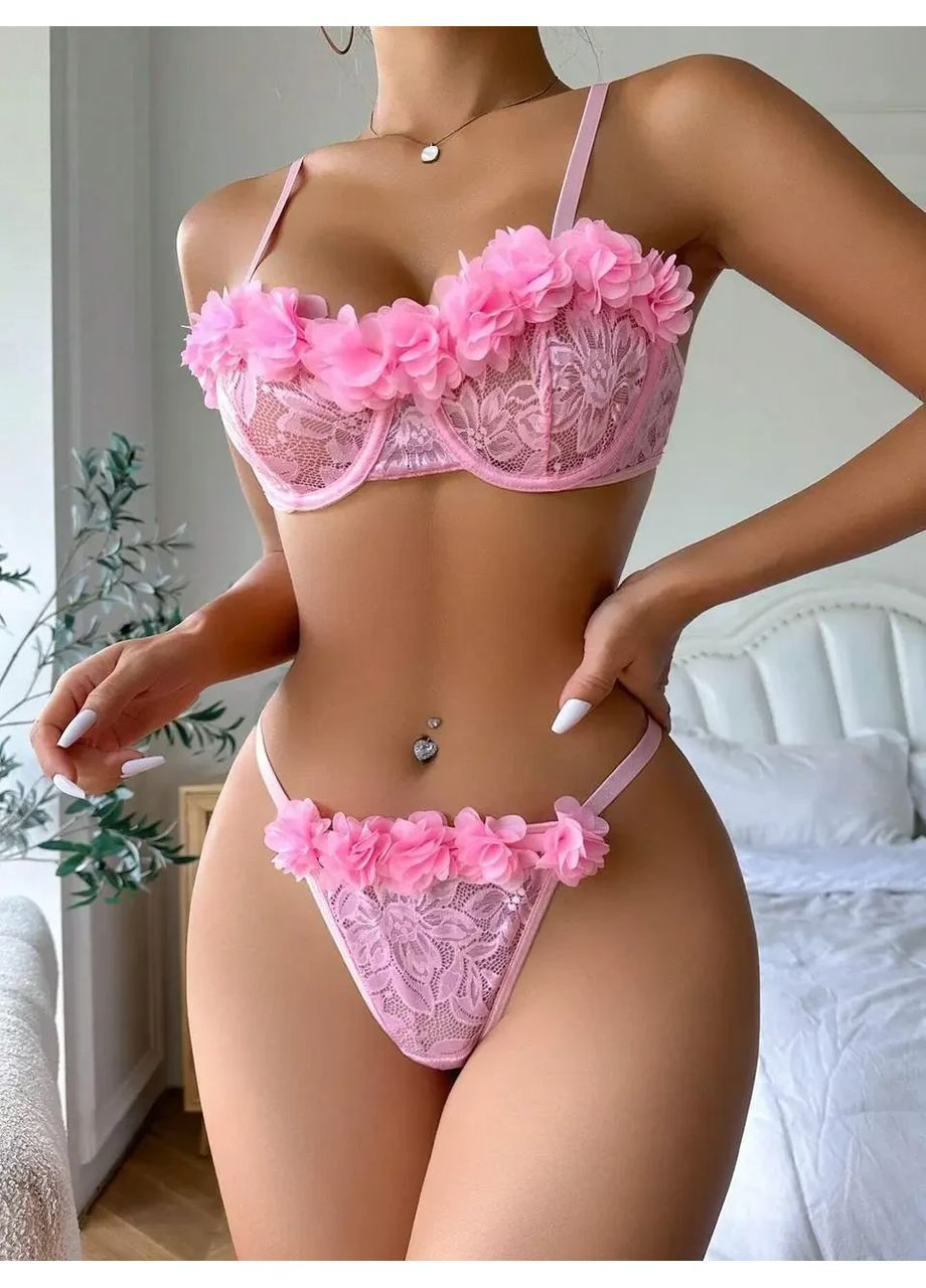 Рожевий демісезонний жіночий сексуальний яскраво мереживний комплект білизни. якісна жіноча спідня білизна, мереживний комплект China