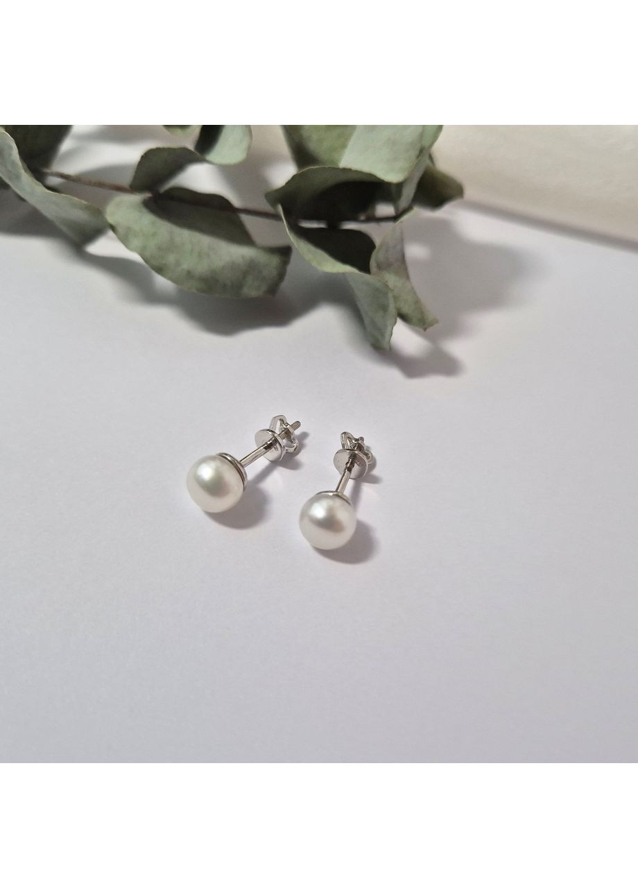 Срібні сережки гвоздики на закрутках із Білими Перлинами 6 мм срібло 925 проби Родоване арт 070жзак 2.04 Nobrand (370438646)