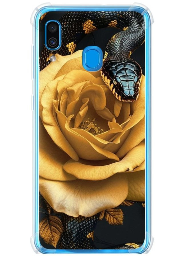 Силикон с усиленными углами чехол 'Black snake and golden rose' для Endorphone Samsung Galaxy A30 2019 A305F (286764996)