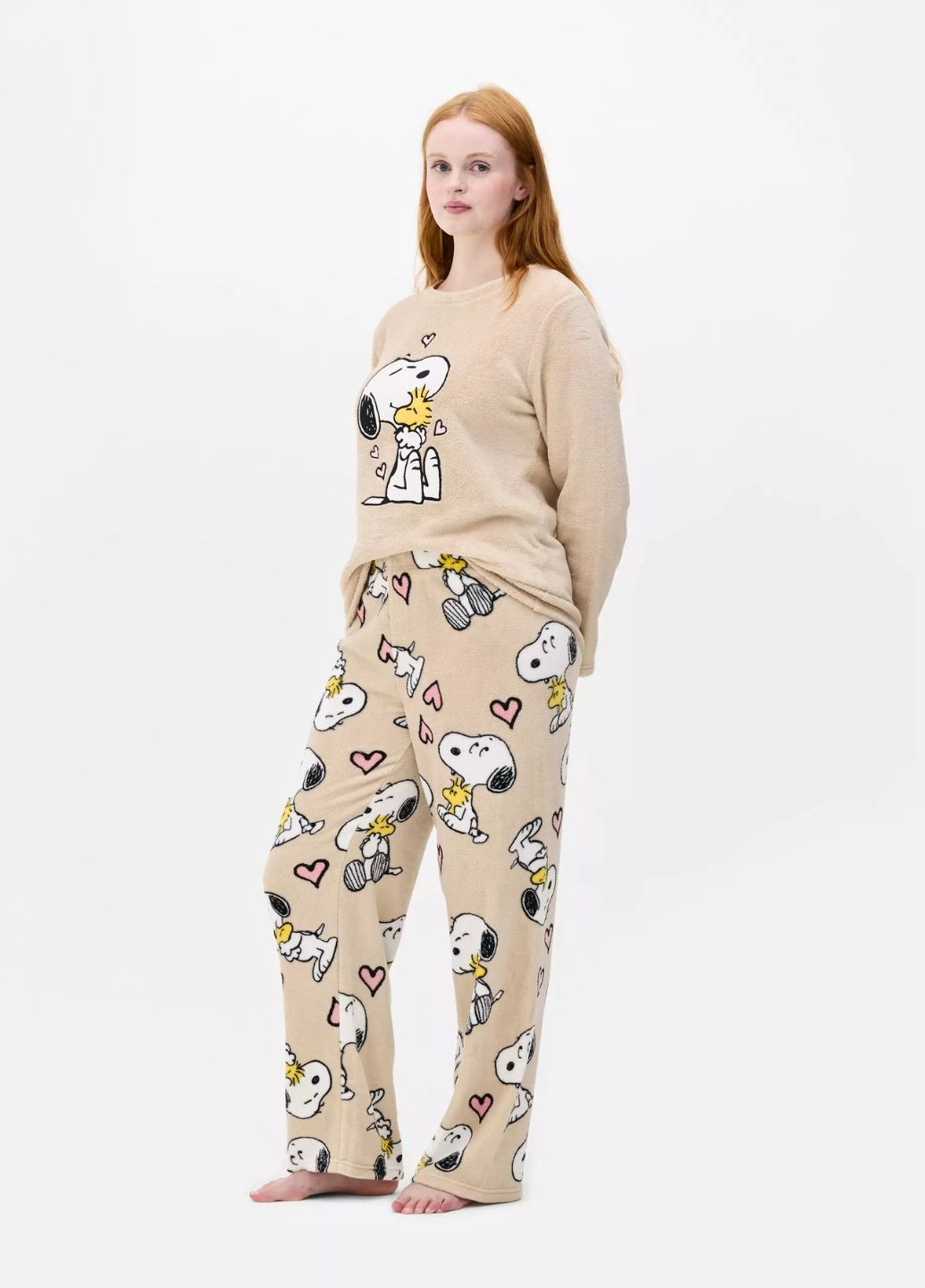 Бежевая зимняя мягкая плюшевая пижама eanuts snoopy домашний комплект бежевый (8149) свитшот + брюки Primark
