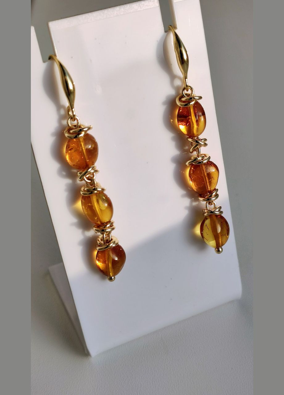 Сережки 2490 з натурального бурштину відтінок медовий MINOV (311310480)