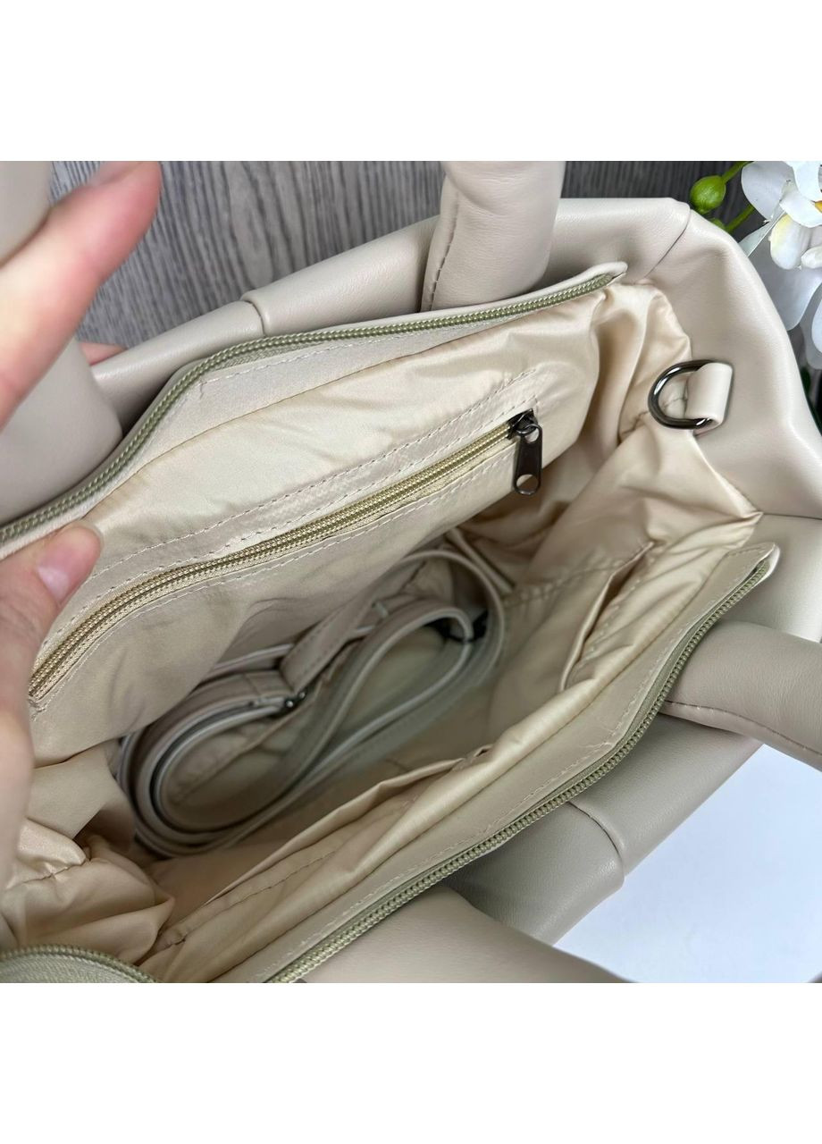 Жіноча дута сумка на плече бежевий класична ProDobro (363136470)