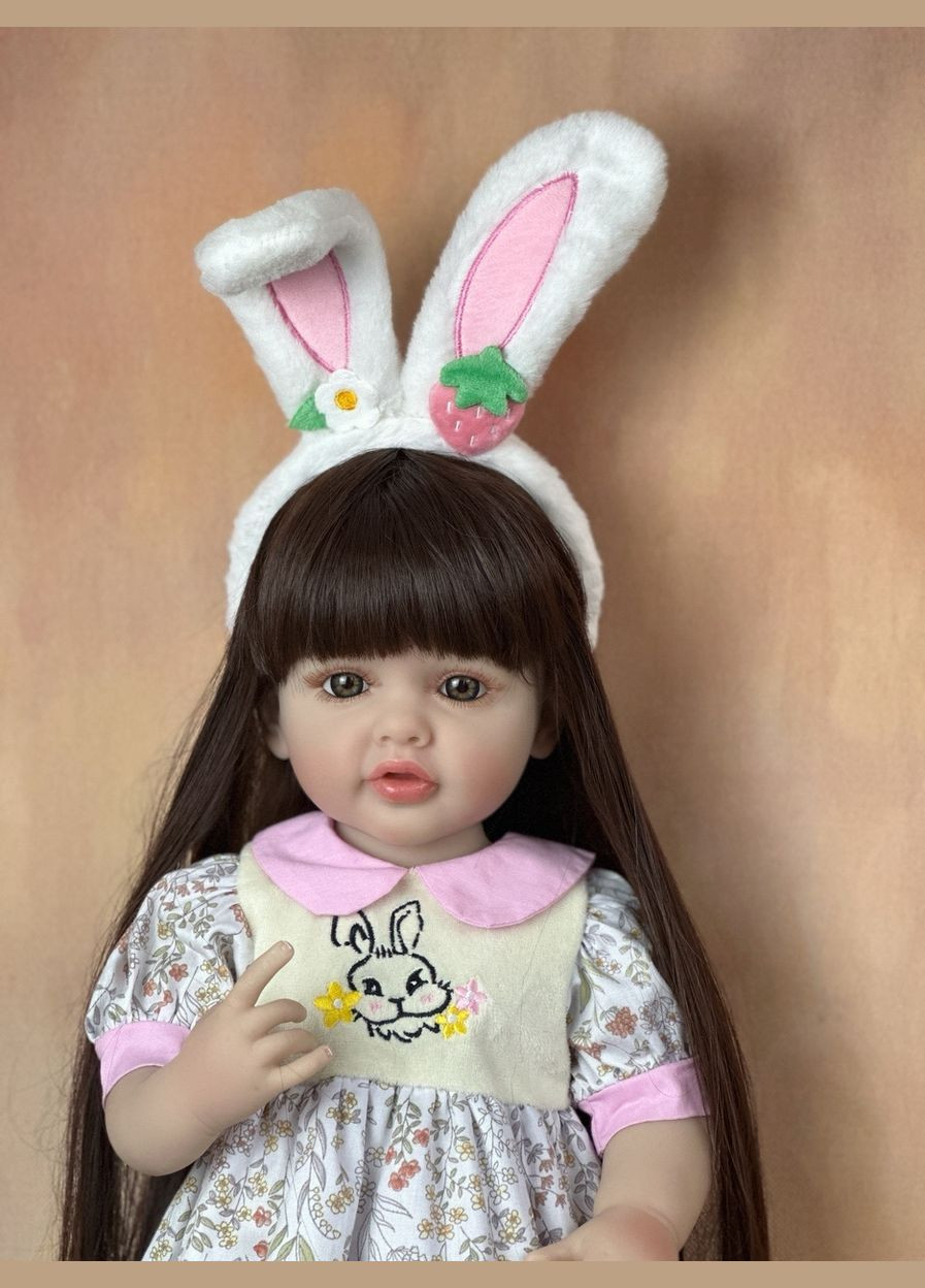 Велика вінілова лялька-ПУПС ручної роботи з вушками Baby Doll зі справжнім волоссям та живими очима Reborn (305296028)