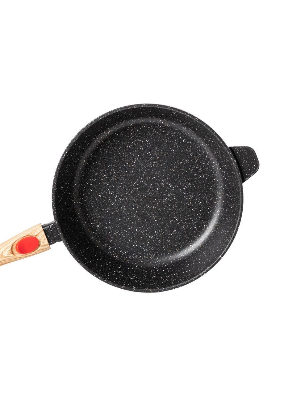 Алюмінієва глибока сковорода (3,5 л) зі скляною кришкою Ø28 см чорна HP-4-465B MGC (368767376)