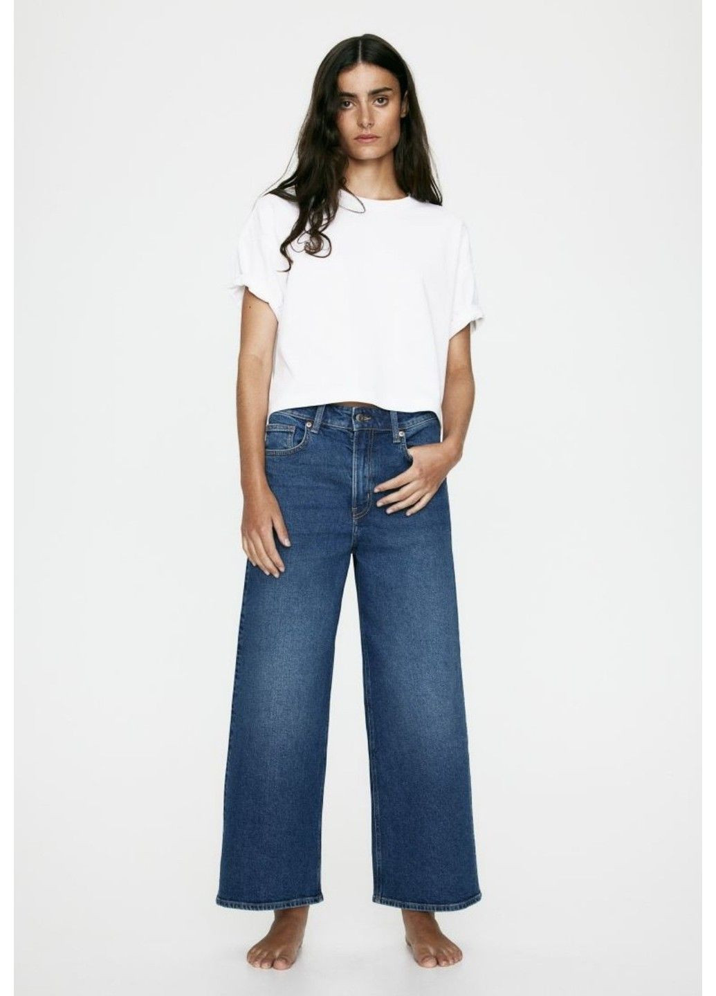 Женские широкие джинсы к лодыжке Wide Night (58021) W34 Темно-синие H&M - (316324336)