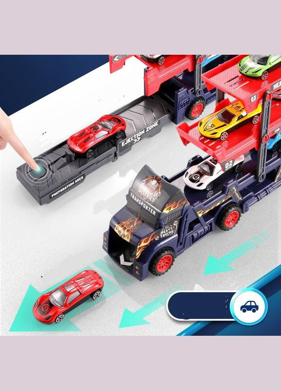 Набор машинок автовоз K140A11 трейлер с машинками 4 шт. Темно-синий Fun Game (327216044)