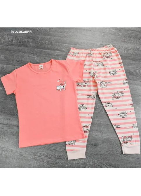 Розовая всесезон детская хлопковая пижама футболка и брюки No Brand Піжама