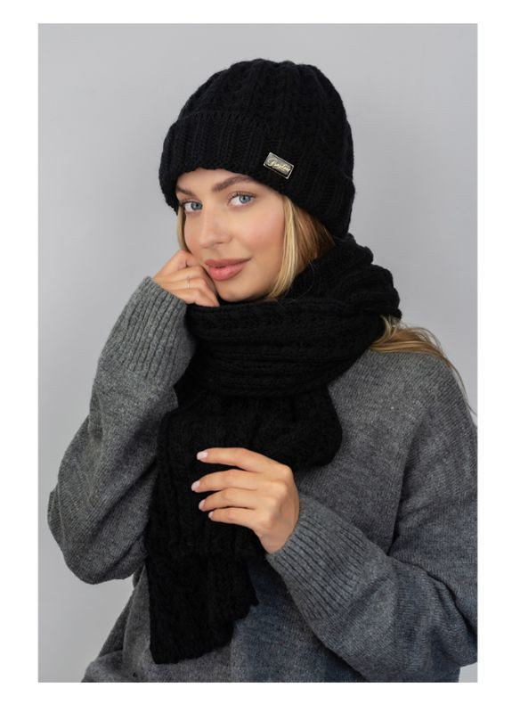 Шапка жіноча на флісі із шарфом комплект Braxton Нордик (362678244)