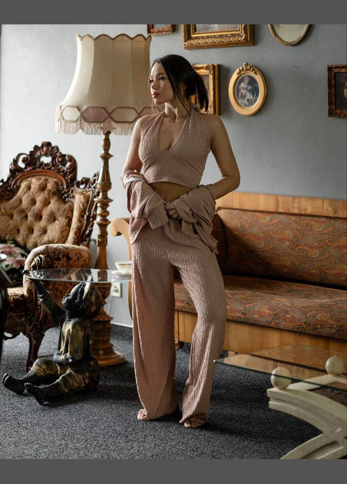 Бежева жіночий піжамний костюм трійка «dominica» колір бежевий р.l 453331 New Trend