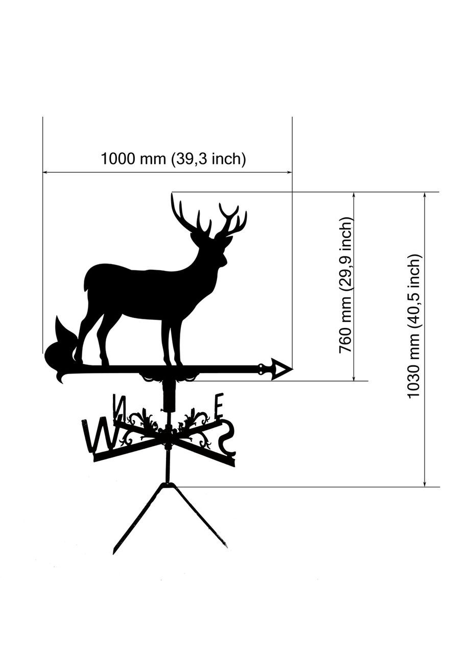 Флюгер на будинок Олень, флюгер на дах з металу 3 мм. No Brand (368896431)