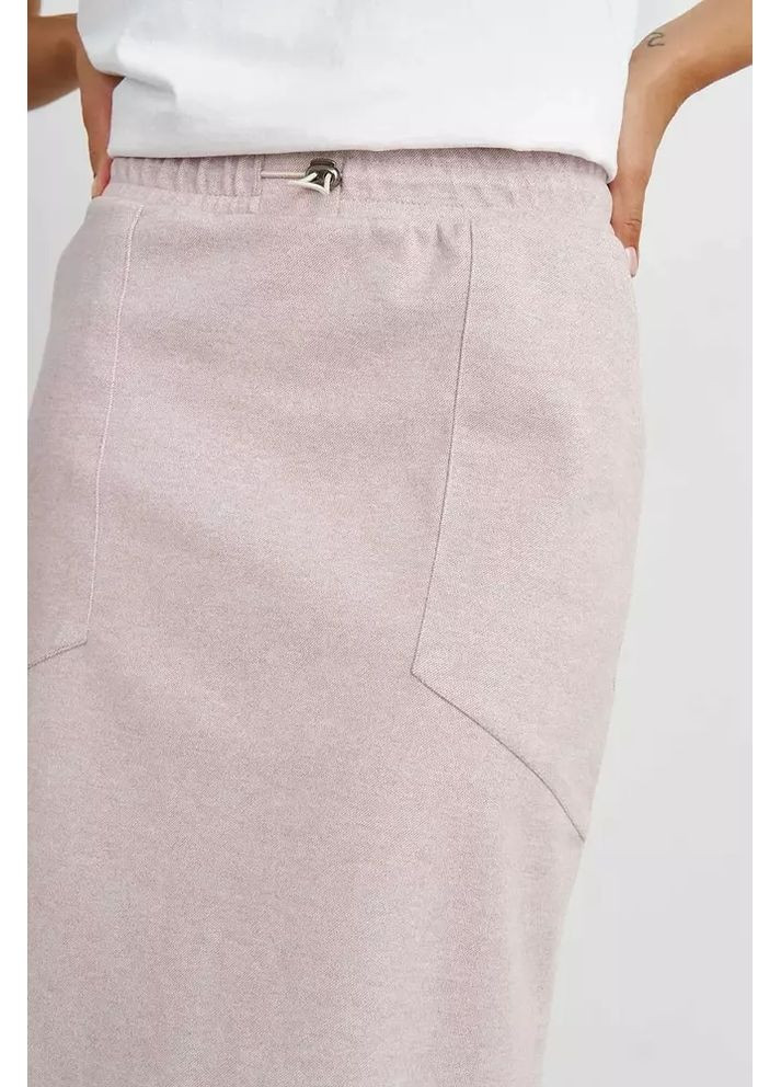 Бежевая повседневная женская юбка тёплая миди прямая с разрезом mkrm4223 Rica Mare