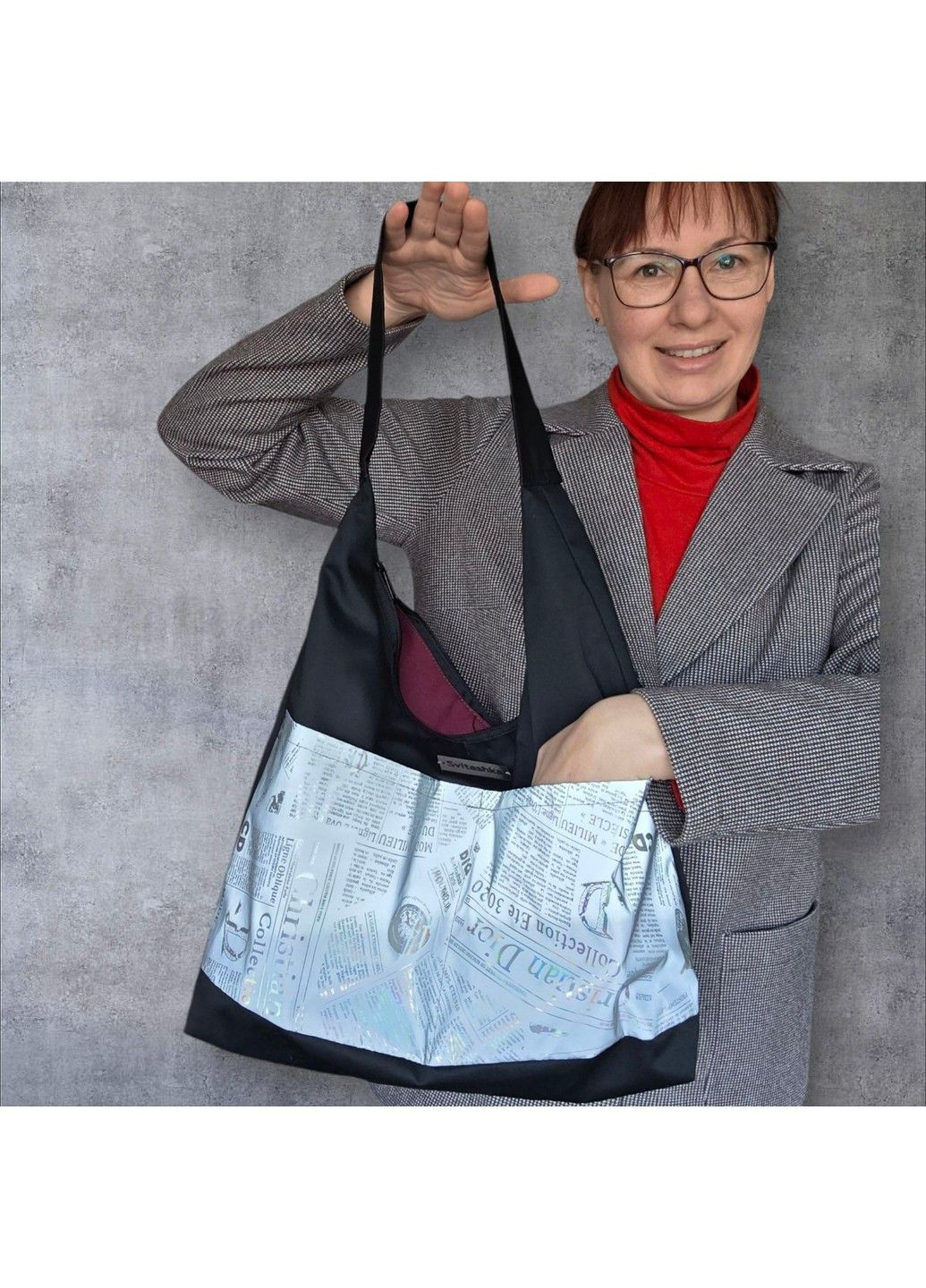 Женская сумка Svitashka Hobo Светоотражающие карманы. Через плечо. Черная No Brand (327100810)