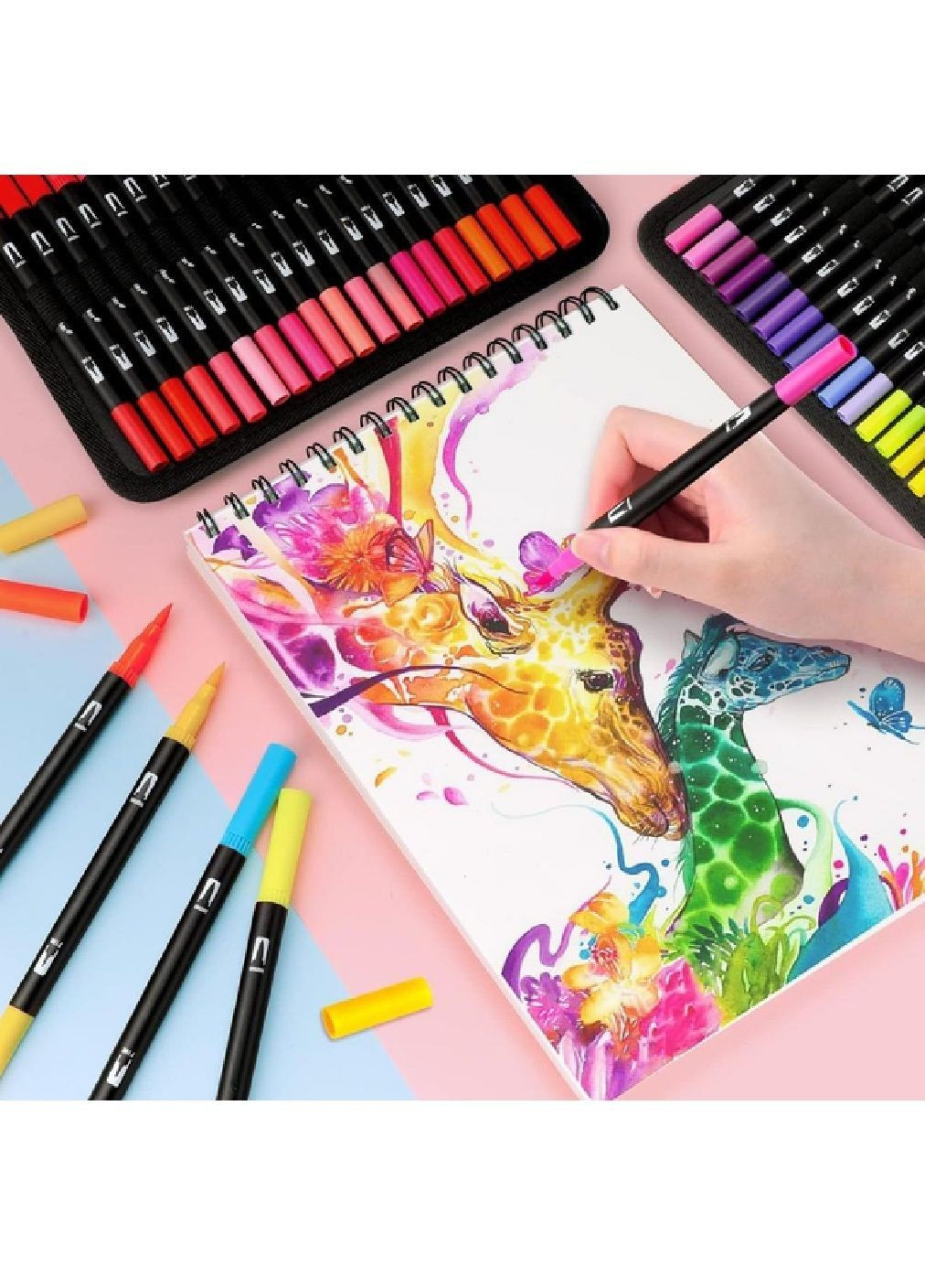Комплект набір двосторонніх акварельних скетч маркерів в чохлі кейсі 60 штук з бездротовими блютуз навушниками (481878-Prob) Unbranded (367592537)