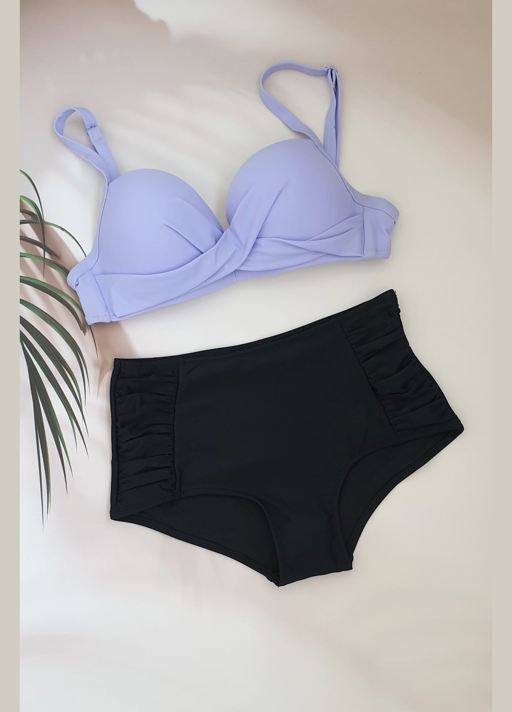 Фиолетовый летний женский раздельный купальник с заввышеной талией раздельный No Brand