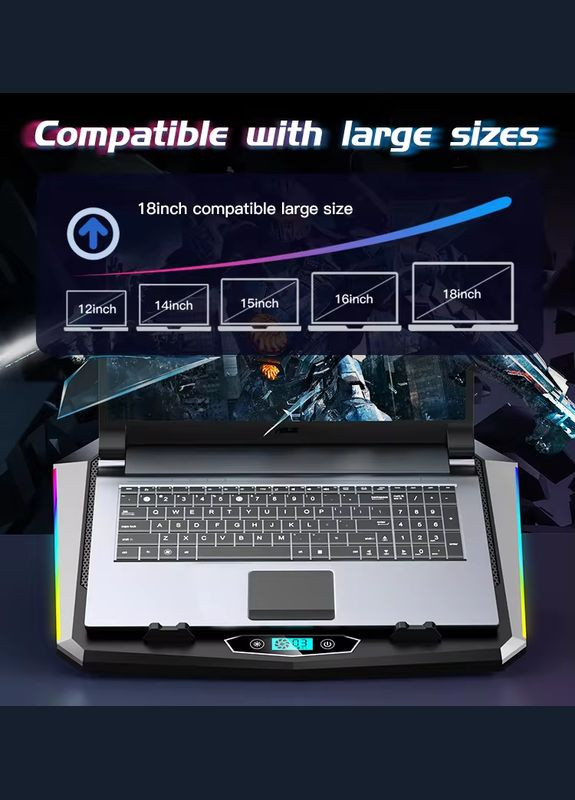 Підставка для ноутбука з охолодженням D10 з RGB-підсвічуванням Laptop Cooling Pad, Black VHG (334305232)