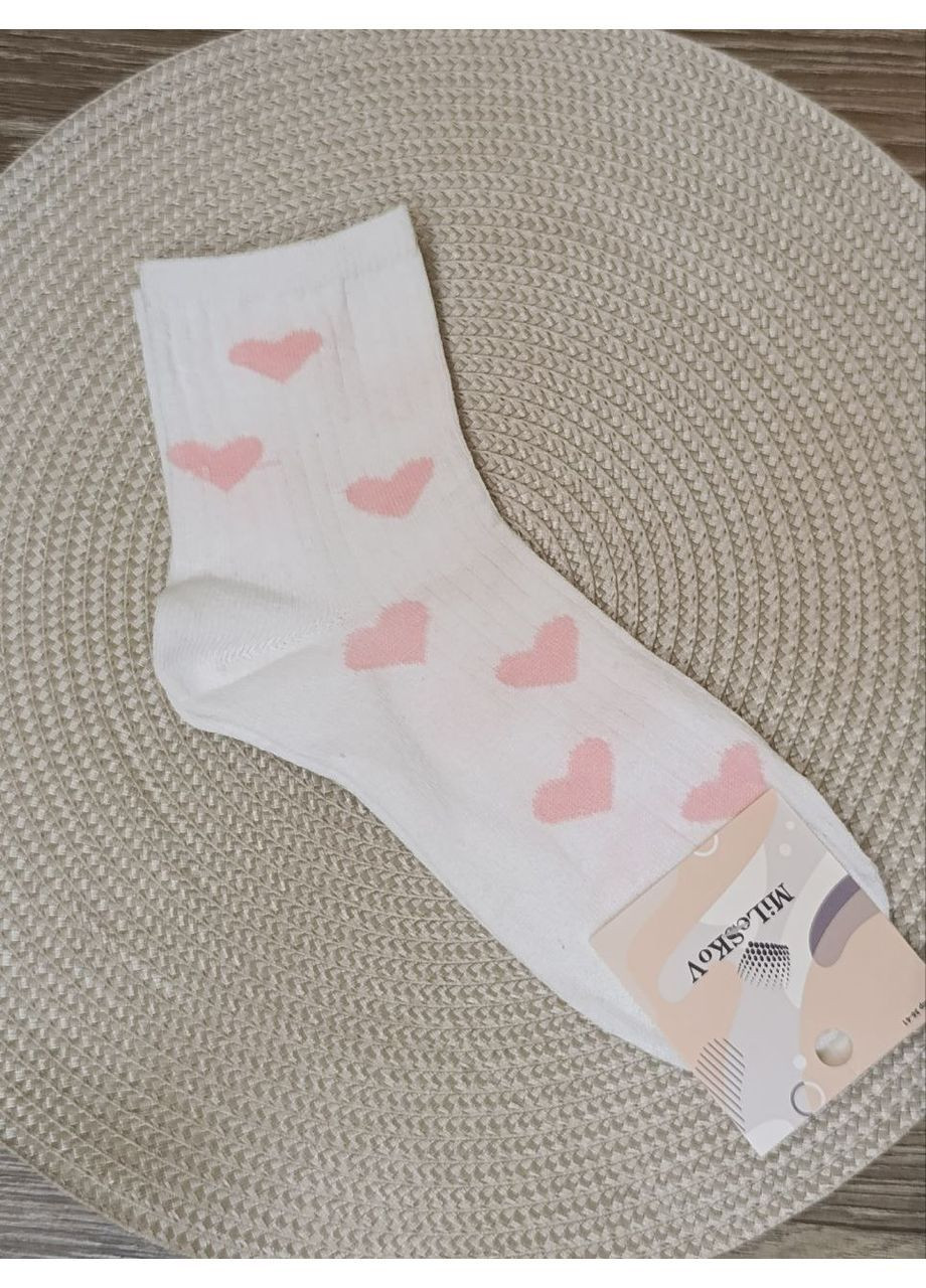 Білі шкарпетки жіночі, україна, високі, з серцями, демісезонні, розмір 36-41 MiLeSKoV сердечка (370693596)