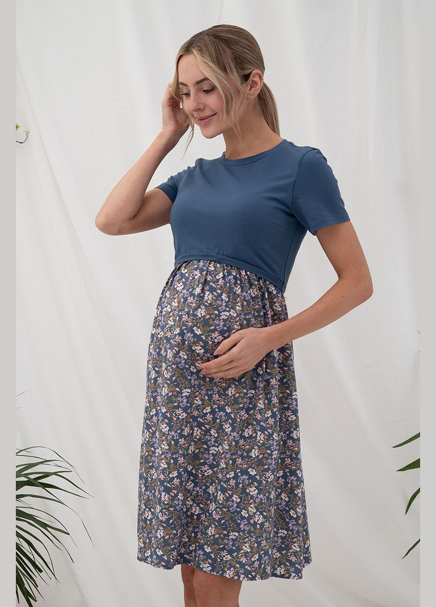 Синее синее платье для беременных и кормящих с секретом кормления Юла мама