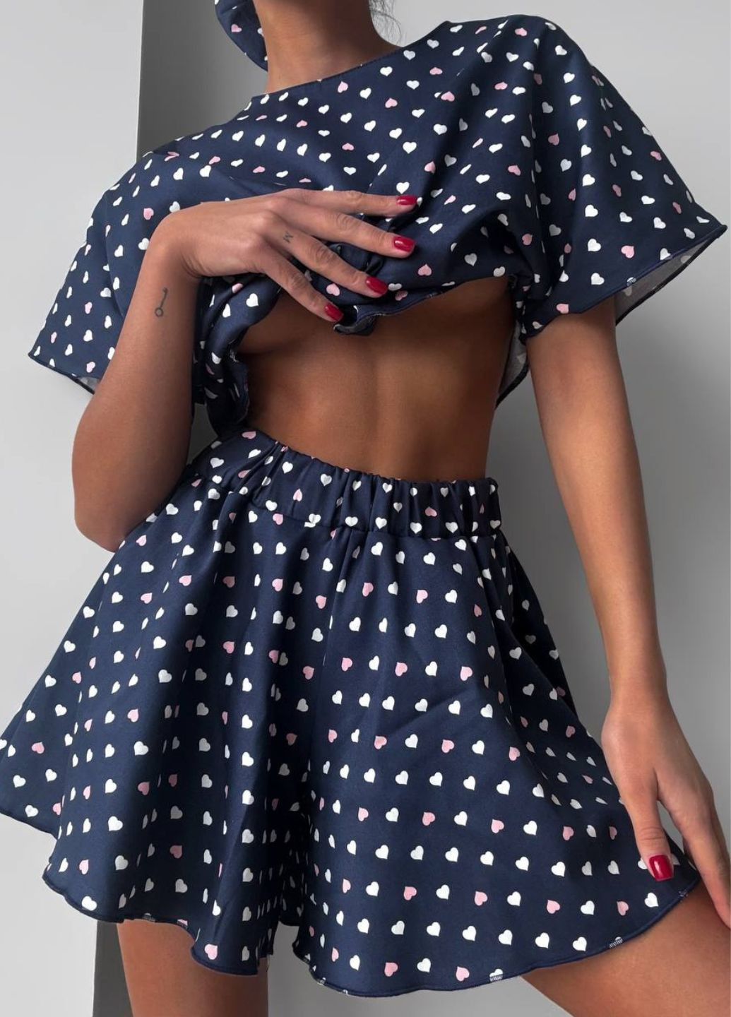 Синя всесезон піжама в сердечко: шорти + футболка + гумка для волосся футболка + шорти Україна