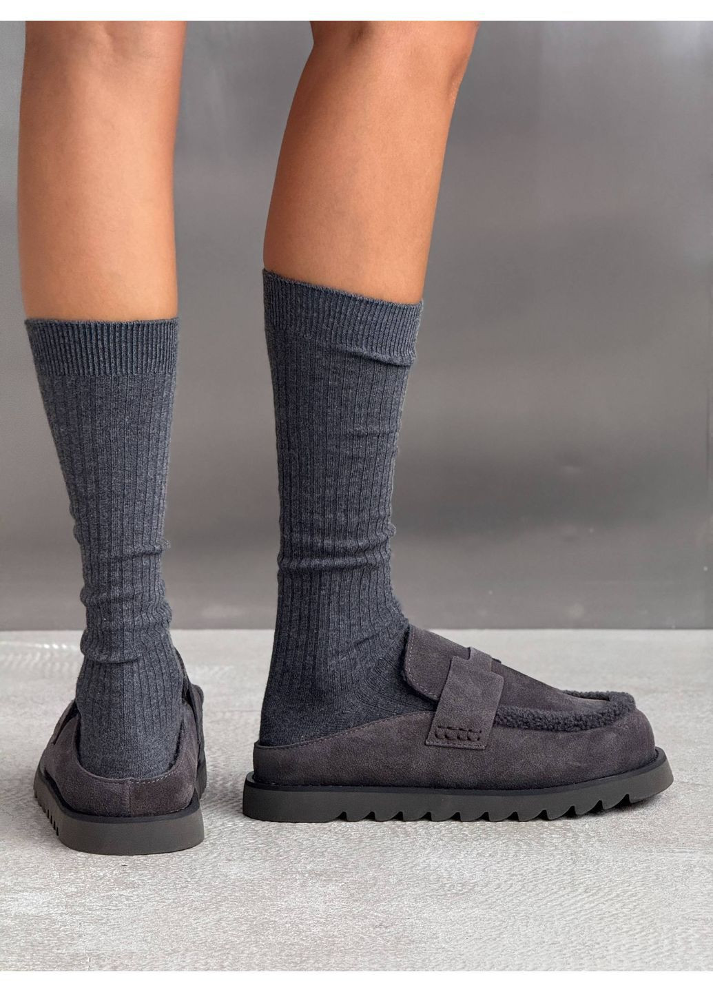 Графитовые стильные женские сабо No Brand на платформе