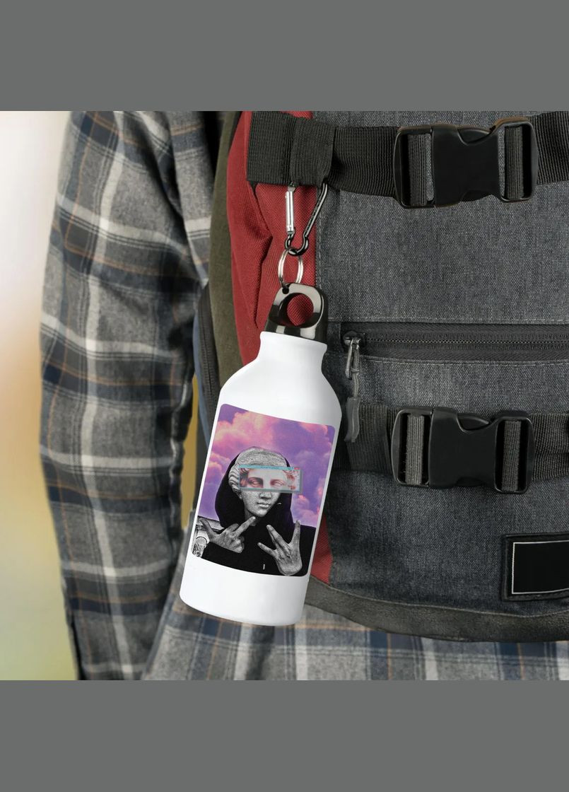 Фляга (бутылка) для воды с карабином 500 мл Металлическая (Туристическая, Для кемпинга, Для спорта) #94 500 мл Белый No Brand (323639249)