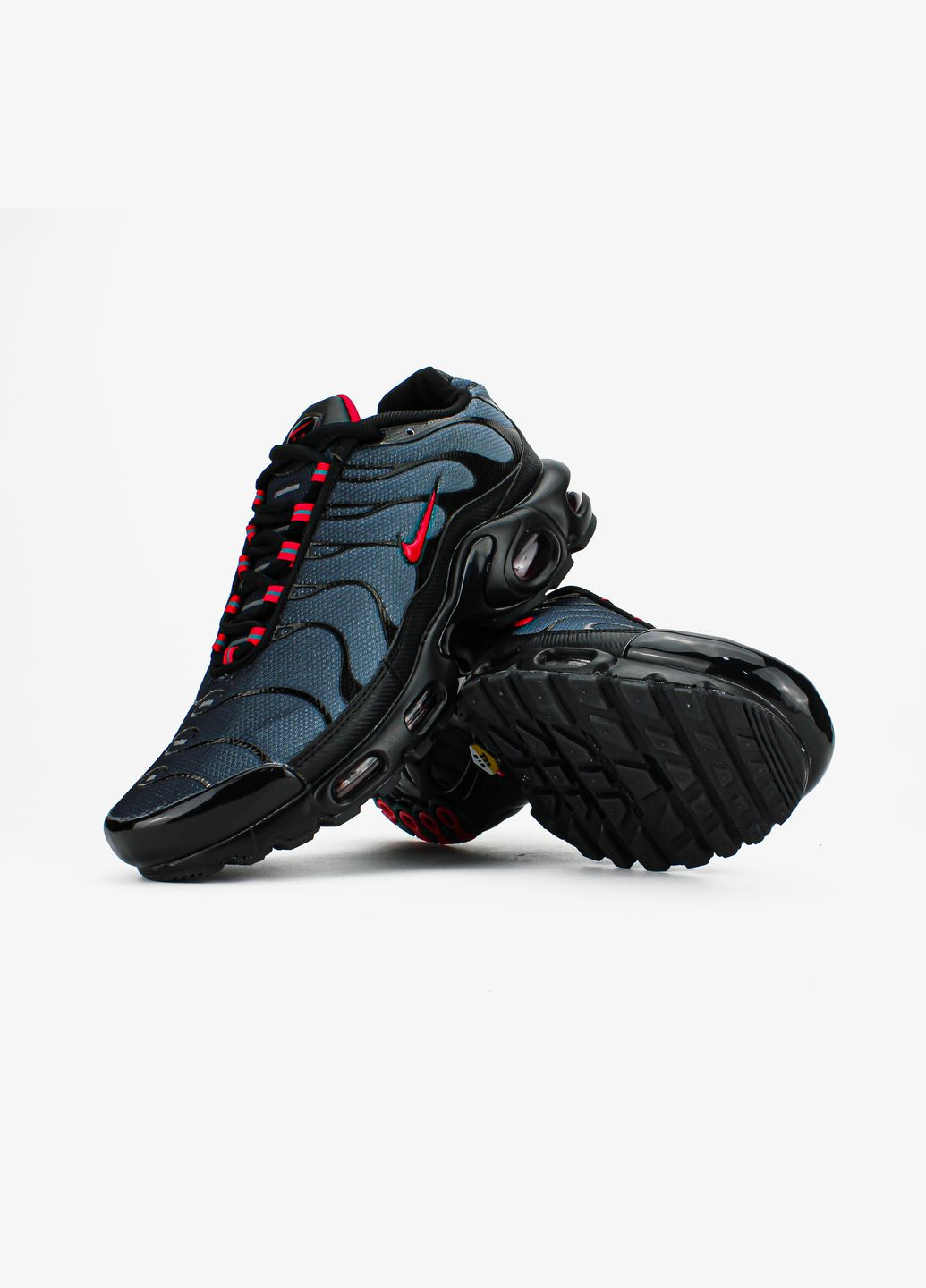 Чорні Осінні кросівки чоловічі nike air max plus black blue red | найк аір макс тн плюс чорні No Brand